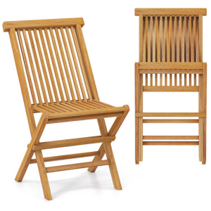 Outdoor Teak Wood Chairs Set of 2 with Slatted Seat and Backrest