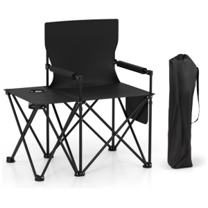 Oversized Camping Chair with Side Table and 2 Storage Pockets-Black