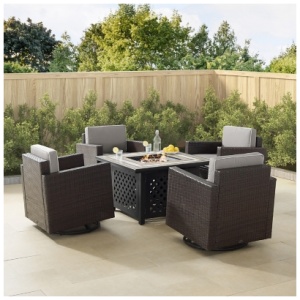Palm Harbor 5-Piece Outdoor Conversation Set with Fire Pit Table, Gray
