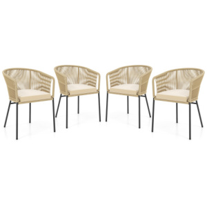 Patio Chairs Set of 4 with Curved Backrest and Seat Cushion for Patio-Yellow