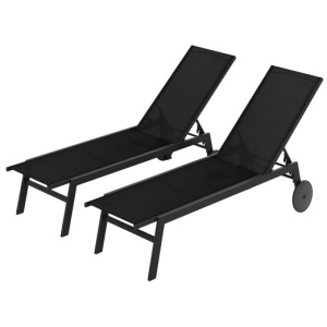 Patio Chaise Lounge Chair with Wheels and 6-Level Adjustable Backrest Set of 2