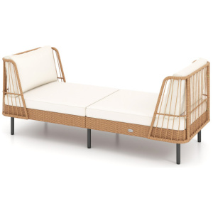 Patio Wicker Daybed Outdoor Boho Rattan Loveseat Sofa with Seat and Back Cushions-White