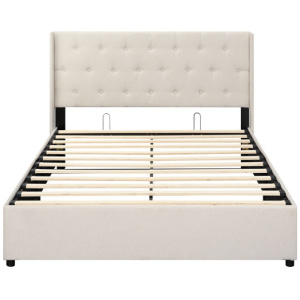 Queen Size Lift-up Storage Bed Modern Linen Upholstered Platform Bed-Beige