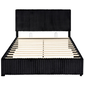 Queen Size Lift-up Storage Bed with Wooden Slat Support-Black