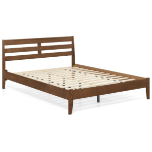 Queen Size Wood Platform Bed Frame with Slat Headboard