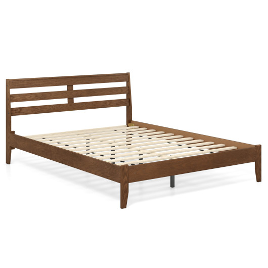 Queen Size Wood Platform Bed Frame with Slat Headboard