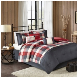 Ridge King 7 Piece Herringbone Comforter Set, Red