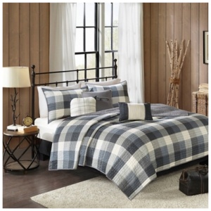 Ridge King/California King 6 Piece Printed Herringbone Quilt Set with Throw Pillows, Gray