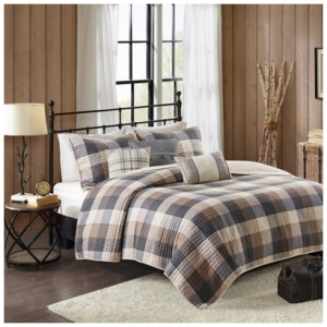 Ridge King/California King 6 Piece Printed Herringbone Quilt Set with Throw Pillows, Neutral