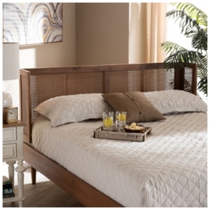 Rina Mid-Century Rattan Queen Wrap-Around Headboard, Brown