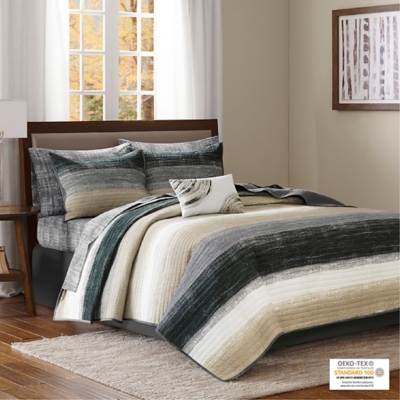 Saben Queen 8 Piece Quilt Set with Bed Sheets, Taupe