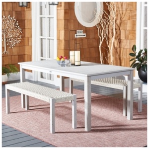 Safavieh Aquina Outdoor Dining Table and 2 Benches, Gray/Gray