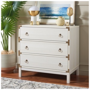 Safavieh Galio 31" 3 Drawer Chest of Drawers, Bleached White/Gold