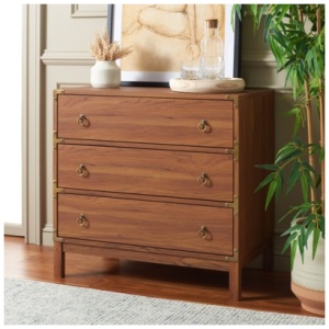 Safavieh Galio 31" 3 Drawer Chest of Drawers, Walnut/Gold