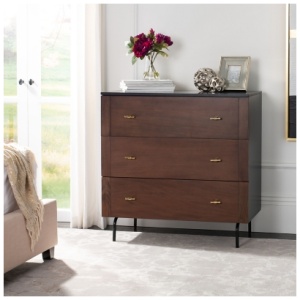 Safavieh Genevieve 36" 3 Drawer Dresser, Walnut/Black