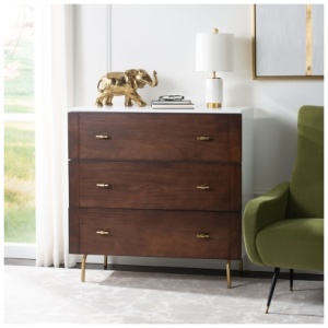 Safavieh Genevieve 36" 3 Drawer Dresser, White/Walnut