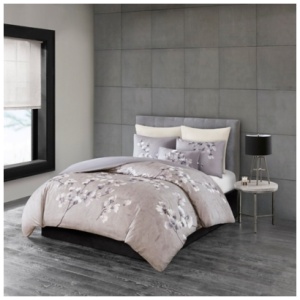 Sakura Blossom Full/Queen 3 Piece Sateen Printed Comforter Set, Lilac