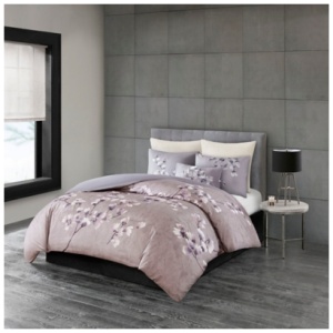 Sakura Blossom King 3 Piece Sateen Printed Duvet Cover Set, Lilac