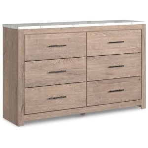 Senniberg 6 Drawer Dresser, Light Brown/White