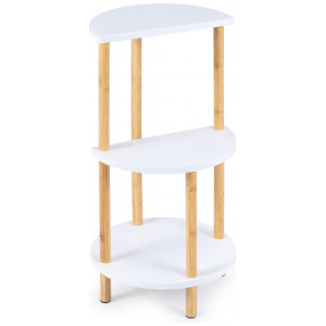 Set of 2 Round Side Table Compact with 3-Tier Shelves and Bamboo Construction-White