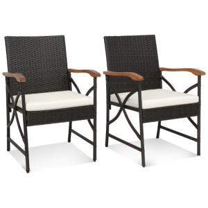Set of 2/4 Patio Wicker Dining Chairs with Soft Zippered Cushion-Set of 2