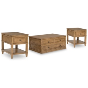 Sharlance Coffee Table with 2 End Tables, Light Brown
