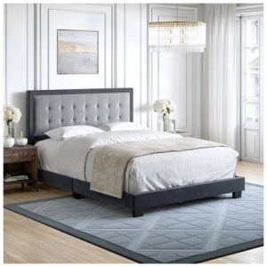 Shoshana Upholstered Velour Platform Bed, Gray