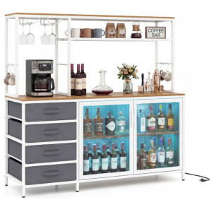 Sideboard Buffet Cabinet with LED Lights 55 inch Coffee Table with Power Outlets-Natural