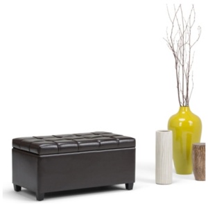 Sienna 34 inch Wide Transitional Rectangle Storage Ottoman Bench in Tanners Brown Faux Leather, Dark Chocolate
