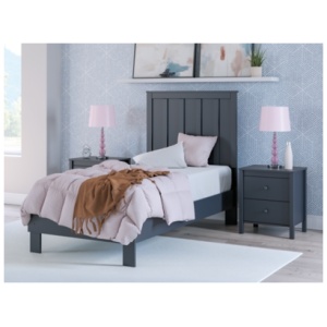 Simmenfort Twin Platform Bed with Headboard, Navy Blue