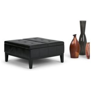 Simpli Home Coffee Table Storage Ottoman, Midnight Black