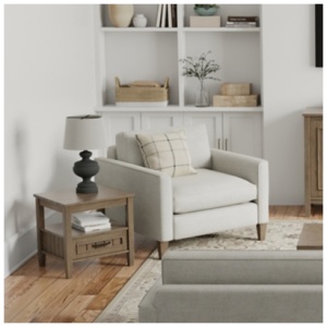 Simpli Home Lev End Table with Bottom Drawer, Smoky Brown