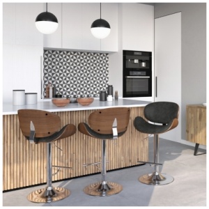 Simpli Home Marana Adjustable Swivel Bar Stool, Distressed Gray