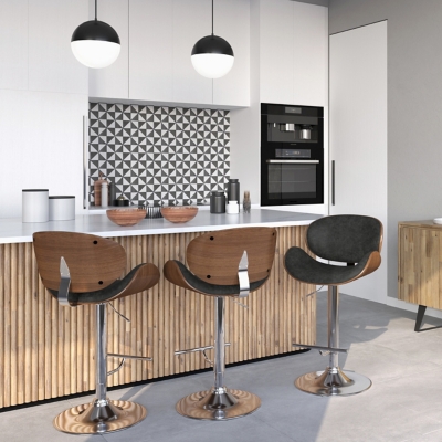 Simpli Home Marana Adjustable Swivel Bar Stool, Distressed Gray