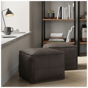 Simpli Home Sheffield Pouf, Distressed Dark Brown