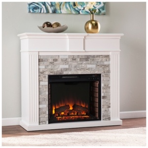 Southern Enterprises Furniture Ashlaurel Electric Fireplace Mantel, White/Gray