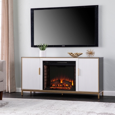 Southern Enterprises Furniture Flanisting Electric Fireplace 54" TV Stand, Black/White/Gold