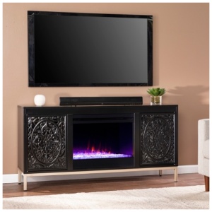 Southern Enterprises Furniture Gertandra 58" TV Stand with Color Changing Fireplace, Black