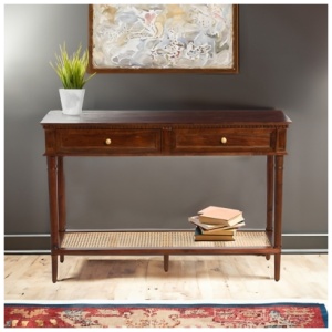 Storied Home 3 Drawer Console Table with Storage Shelf, Dark Chestnut/Natural