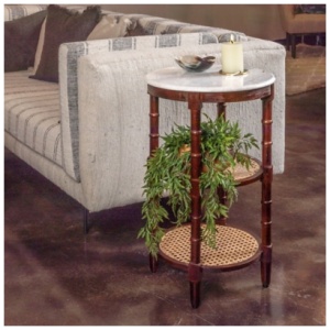 Storied Home End Table with 2 Shelves, Medium Brown
