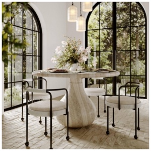 TOV Furniture Smooch Indoor/Outdoor Dining Table, Travertine