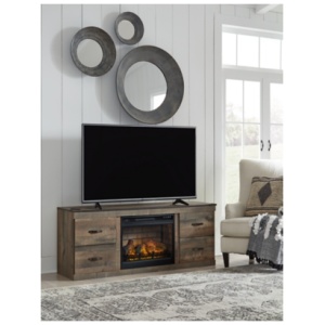 Trinell 60" TV Stand and LED Electric Fireplace Insert, Brown