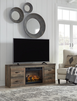 Trinell 60" TV Stand and LED Electric Fireplace Insert, Brown