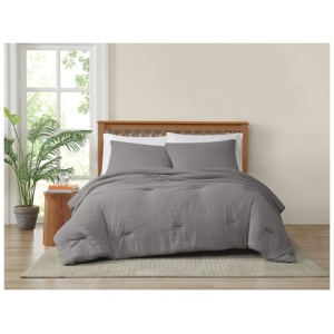 Truly Soft Crinkle 3-Piece King Comforter Set, Gray