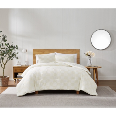 Truly Soft Textured Checkered 2-Piece Twin XL Comforter Set, Cream