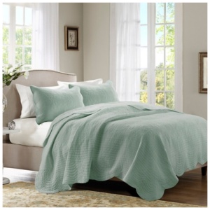 Tuscany King/California King 3 Piece Reversible Scalloped Edge Quilt Set, Seafoam