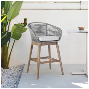 Tutti Frutti Outdoor Bar Height Bar Stool, Aged Teak