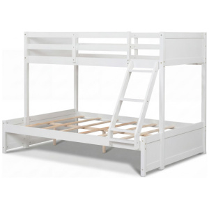 Twin Over Full Bunk Bed with 3-Step Ladder and Full-Length Guardrails-White