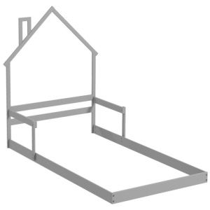 Twin Size Floor Bed with Chimney and Headboard and Handrail-Gray