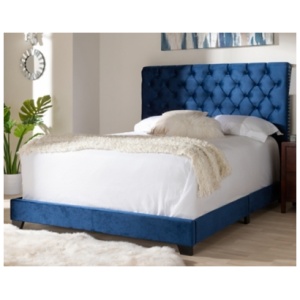 Velvet Full Upholstered Bed, Navy